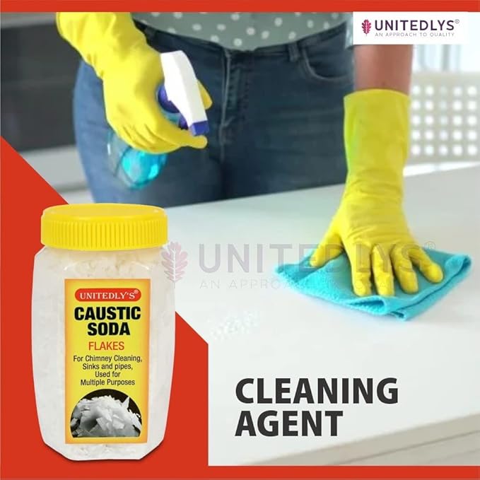 Caustic Soda Drainage Block Remover 350g with Gloves | Chimney Drain &amp Sink Cleaner | Fast-Acting Non-Toxic &amp Odorless Drain Cleaner Flakes | Swift Pipe Cleaner