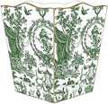 Marye-Kelley Green Toile Wastepaper Basket with Scalloped Top