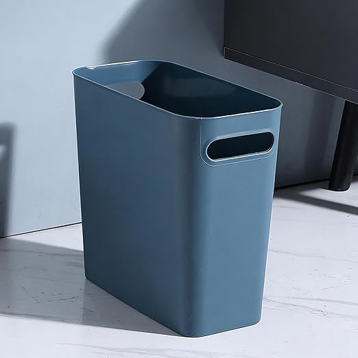 2.4 Gallon Slim Trash Can Small Plastic Wastebasket for Bathroom Office Kitchen Narrow Space Under Sink or Desk (Blue)