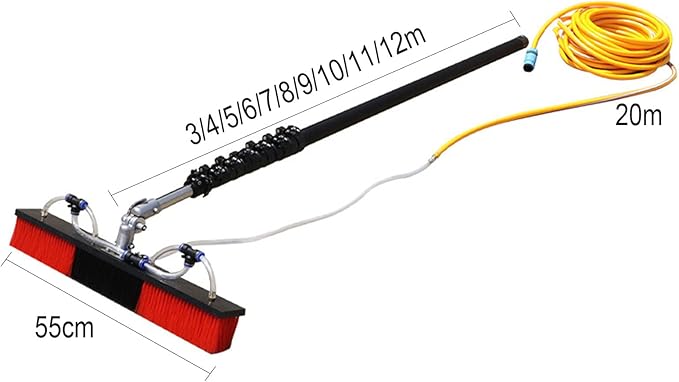Solar Panel Cleaning Kit Water Fed Water Fed Brush Free Positioning Height Solar Panel Cleaning Rotating Brush and Pole Kit Perfect for Cleaning Photovoltaic and Solar Panels.