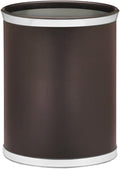 Kraftware Leatherette Wastebasket 14 Brown with Polished Chrome