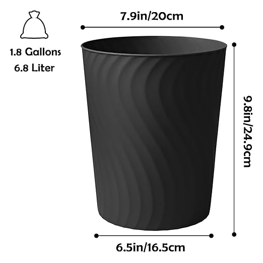 YGJT Small Trash Can 3 Pack 1.8 Gallons Bathroom Trash Can Slim Waste Basket Round Garbage Can Plastic Trash Bin for Kitchen Dorm Bedroom Office Living Room Study Compact Spaces(Black)