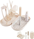 MOTHER-K Travel Baby Bottle Drying Rack Set - Baby Bottle Cleaner Kit with Mini Silicone Bottle Brush Portable Bottle Drying Rack for Home and Travel (Cream)