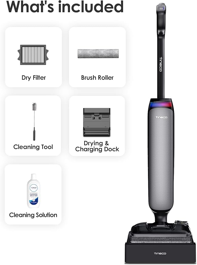 Tineco Wet Dry Vacuum Cleaner 22kPa Suction Floor Cleaner Mop 50 Min Runtime iLoop Smart Sensor DualBlock Anti-Tangle Design 185℉ Flashdry Dual-Edge Cleaning 180° Lay-Flat Floor One S7 Artist