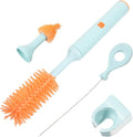 MERRYHAPY Electric Silicone Bottle Brush Set with 360° Detachable Cleaning Head Electric Glass Cup Cleaner for Feeding Bottles Blue 3pcs Kit for Home and Travel
