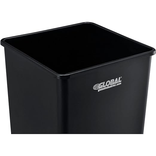 Global Industrial Square Plastic Garbage Can Open Top 55 Gallon Capacity Indoor/Outdoor Rated 19-1/2W x 19-1/2D x 34H Utility Trash Can No Lid Black