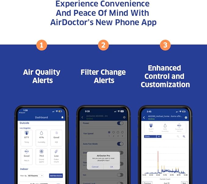AIRDOCTOR 2000i SMART Air Purifiers for Small Rooms &amp Medium/Small Bedrooms 3 Stage Filtration with Pre-Filter UltraHEPA Carbon/VOC (AirDoctor 2000i Smart)