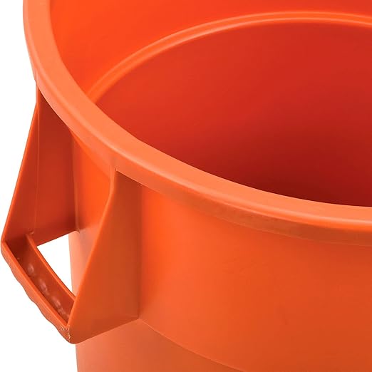Global Industrial Commercial Round Trash Can 55 Gallon Capacity Plastic Garbage Can Indoor and Outdoor Utility Trash Can Orange 26-1/4W x 33-1/8H No Lid