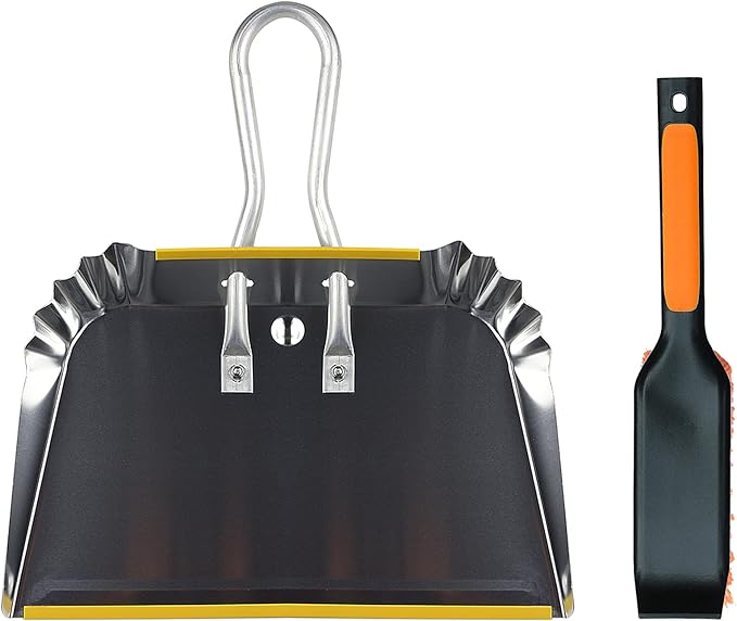PHYEX 1-Pack 17 Heavy Duty Metal Dust Pan with Cleaning Brush Set