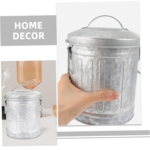 2Pcs Vintage Iron Desk Trash Bin Small Decorative Wastebasket for Office and Home Creative Rubbish Bin Lid Retro Style Pen Holder Compact Size