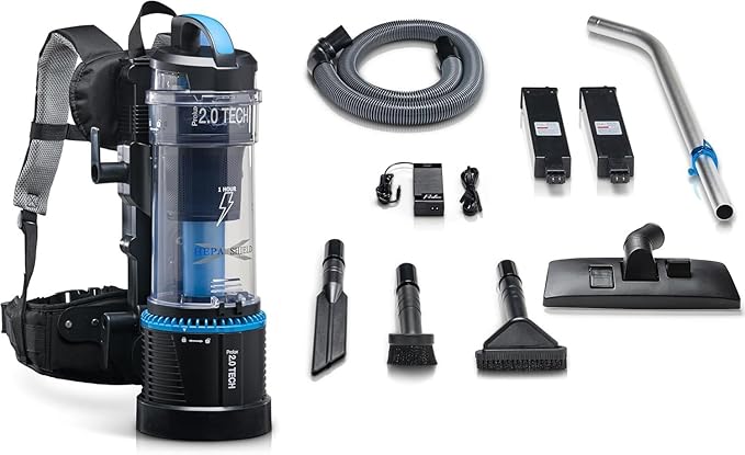 Prolux 2.0 Cordless Battery Bagless Backpack Vacuum Cleaner Dual HEPA Shield Filtration Tool Accessory Kit
