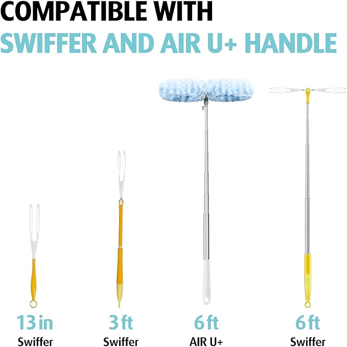 6 ft Extendable Duster Handle with 20 Refills Compatible with Swiffer Disposable Microfiber Dusting Pads for Home Cleaning Ceiling Fan Window Hard-to-Reach Areas