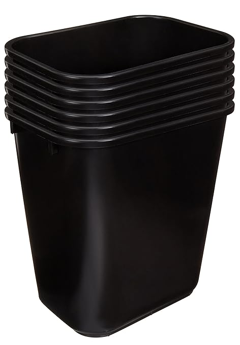 Amazon Basics Rectangular Commercial Office Wastebasket Easy to Clean 7 Gallon Black 6-Pack