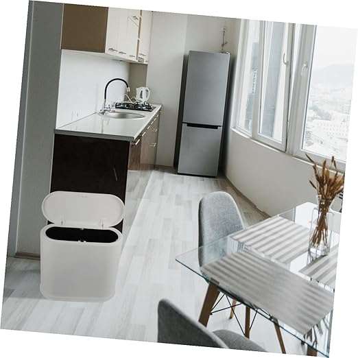 BESPORTBLE Press-top Plastic Trash Can Narrow Wastebasket for Bathroom Bedroom Office Compact Space-Saving PP Material White Household Garbage Bin