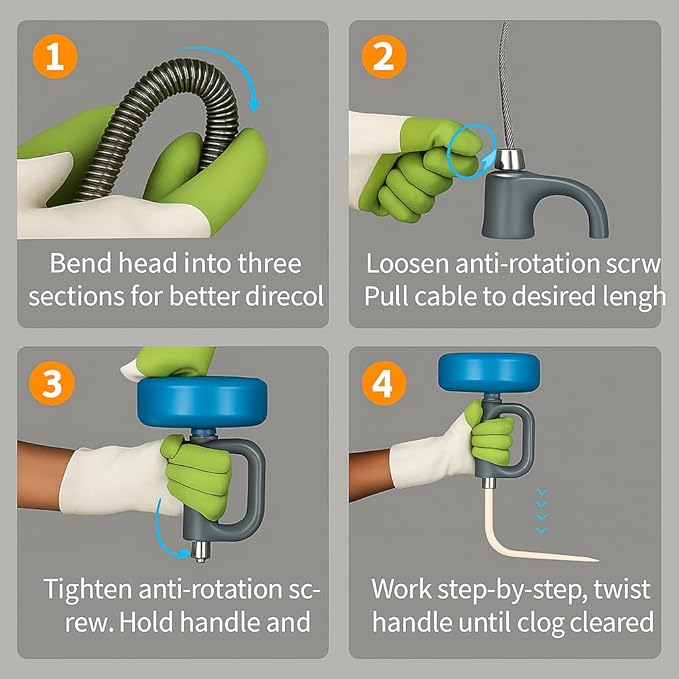50 FT Drain Snake Hair Drain Clog Remover Manual Or Powered Plumbing Snake With Drill AdapteUnclog Sink Drain Tool Drain Auger for Toilet、Shower、Kitchen、Sink No Auto Retract Or Feed Blue