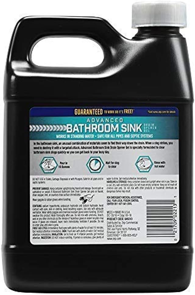 Zep Drain Defense Pipe Build-Up Remover - 64 Ounces - ZLDC648 &amp Advanced Bathroom Sink Drain Opener Gel - 32 Ounce - U49310 - Formulated for Toothpaste