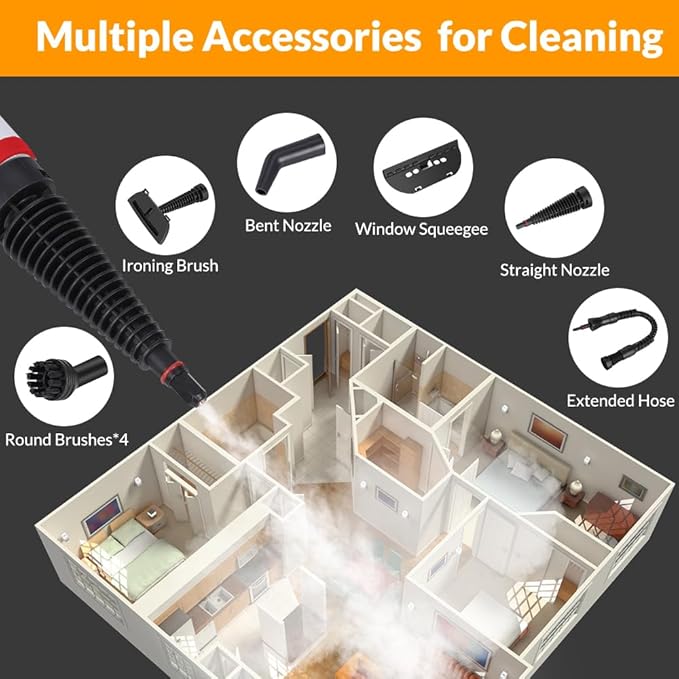 Handheld Pressurized Steam Cleaner with 12 pcs Accessories Portable Steamer for Cleaning Steam Cleaner for Home Use Steamer for Cleaning Car Furniture Floor Upholstery Grout and Tile Red