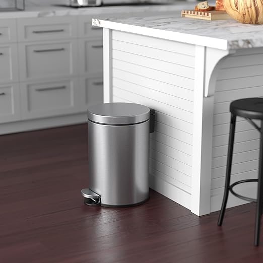 iTouchless SoftStep 3.2 Gallon Slim Bathroom Trash Can with Odor Filter and Removable Inner Bucket Stainless Steel 12 Liter Round Step Pedal Garbage Bin for Bedroom Home Office Cubicle