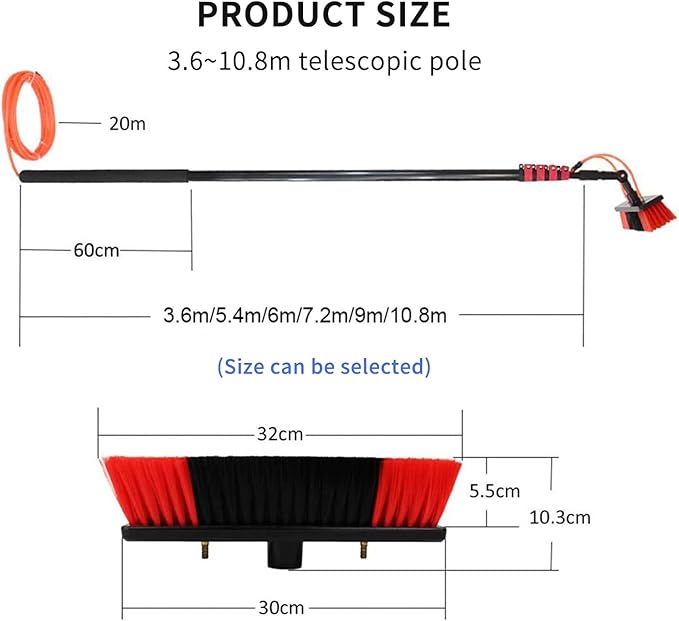 Extendable Window Cleaning Pole High Altitude Water Fed Telescopic 35cm Brush High-Strength Conservatory Solar Panel Extended Extension Brush Squeegee Equipment Hose Fed Kit 18FT / 5.4M