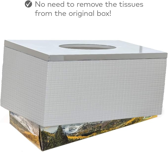Creative Scents Estella Rectangle Tissue Box Cover - White Tissue Box Holder Rectangular - Decorative Tissue Holder for Bathroom - Elegant White Bathroom Accessories Decor