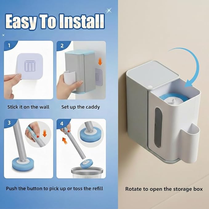 Disposable Toilet Brush with 24 Refills &amp Pumice Stone Toilet Cleaner 4-Pack 2-in-1 Bathroom Cleaning Kit with Wall Mount Holder for Toilet Bathtub Sink Grill Pool
