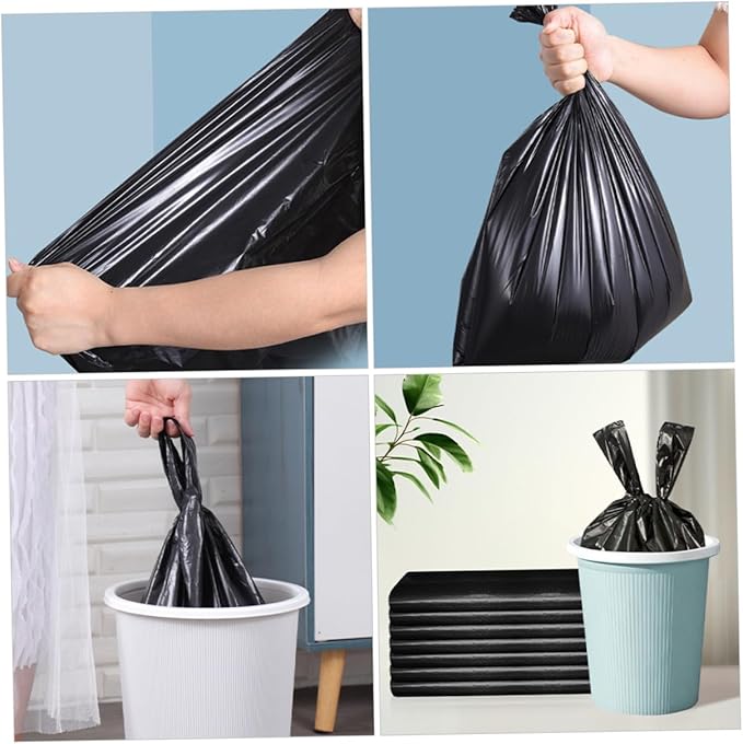 200pcs Thickened Plastic Trash Bags with Handles Leak-resistant Garbage Can Liners for Home Office Kitchen and Bathroom Use Wastebasket Bags Black