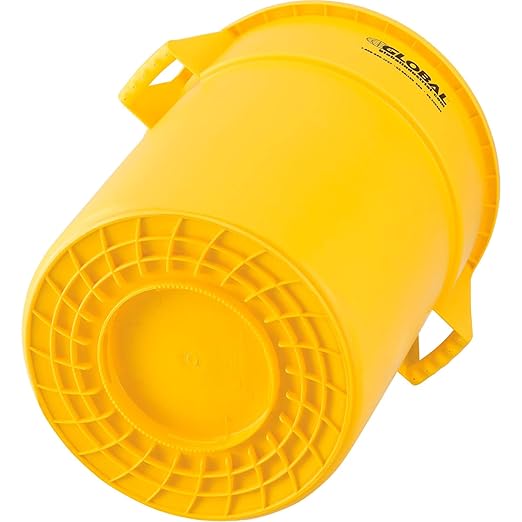 Global Industrial Commercial Round Trash Can 55 Gallon Capacity Plastic Garbage Can Indoor and Outdoor Utility Trash Can Yellow 26-1/4W x 33-1/8H No Lid