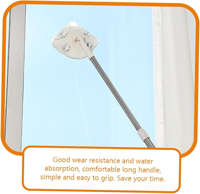 Retractable Dust Mop with Face Towel Replacement Pad White Triangle Electrostatic Cleaning Mop for Household Dust Removal for Floor and Surface Cleaning