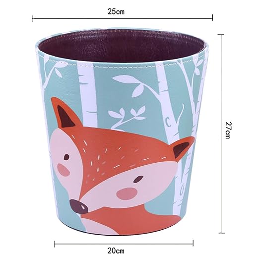 10L/2.64 Gallon Trash Can Decorative Waste Basket PU Leather Waste Paper Basket Waterproof Garbage Can for Bathroom Bedroom Office Kitchen and Living Room - Fox-1