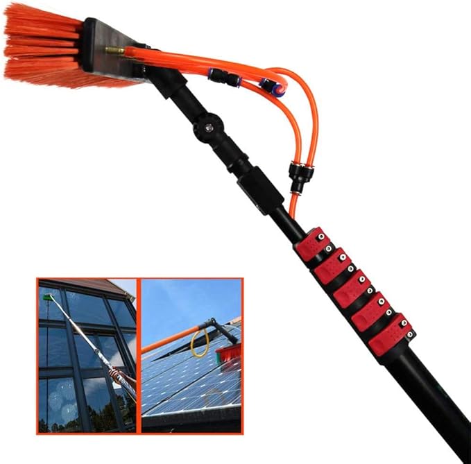 High Window Cleaning Pole 12ft-36ft Water Fed Brush - Ideal for Cleaning Photovoltaic and Solar Panels Conservatory Roof - Extendable Cleaner