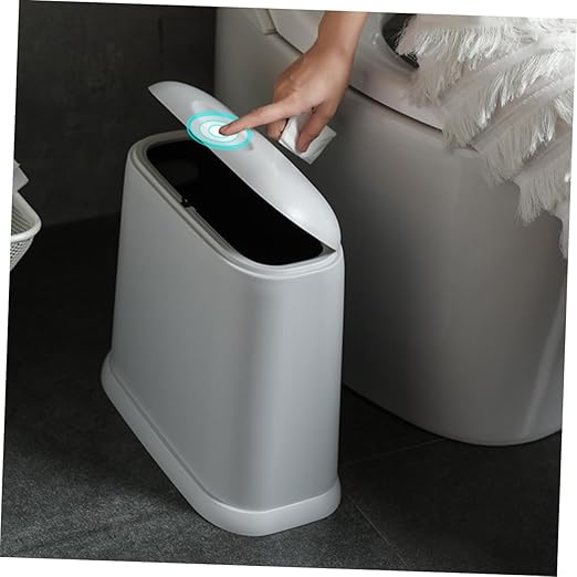 Unomor Narrow Slit Wastebasket Trash Can for Kitchen Bathroom Living Room White Garbage Bin Compact Garbage Container