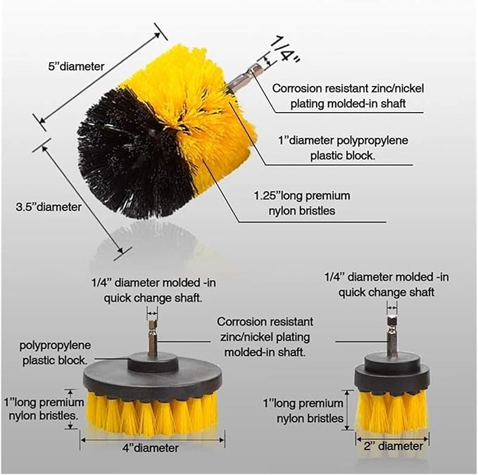 Electric Drillbrush Nylon Round Cleaning Brush Compatible with Bathtub Carpet Glass Tires Toilet Floors Rust Remover Cleaner Kit 22pcs(11pcs)