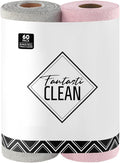 Fantasticlean Microfiber Cleaning Cloth Roll -60 Pack Tear Away Microfiber Towels 12 x 12 Reusable Washable Lint Free Ultra Absorbent Dishcloth for All-Around Cleaning (Pink &amp Grey)