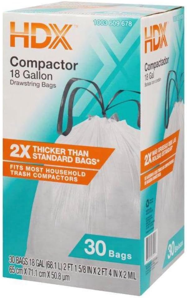 18 Gallon Kitchen &amp Garbage Compactor Bags with Drawstring White Trash Bags (2 Pack 30-Count) – Strong Tear-Resistant Fits Most Kitchen Cans