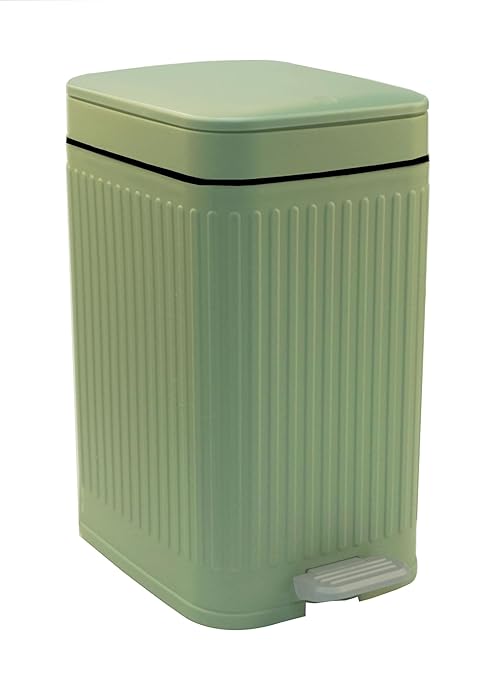 Feisco Small Trash Can with LidSmall Bathroom Trash Can with Foot Pedal and Press Type LidSlim Step-On Trash Bin Wastebasket Garbage Can for KitchenBathroom Office Bedroom (Green 1.8 Gallon)