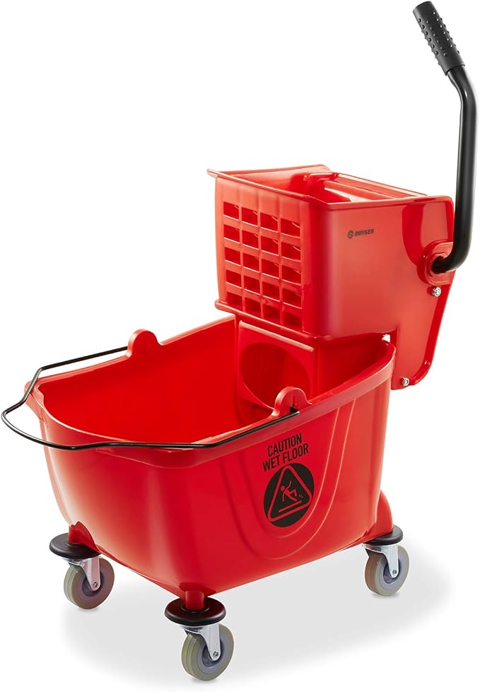 Dryser Commercial Mop Bucket with Side Press Wringer 26 Quart Red