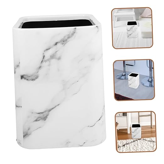 PRETYZOOM Modern Marble Pattern Trash Can Double Layer Kitchen Waste Basket Opening for Easy Disposal Material for Home Office