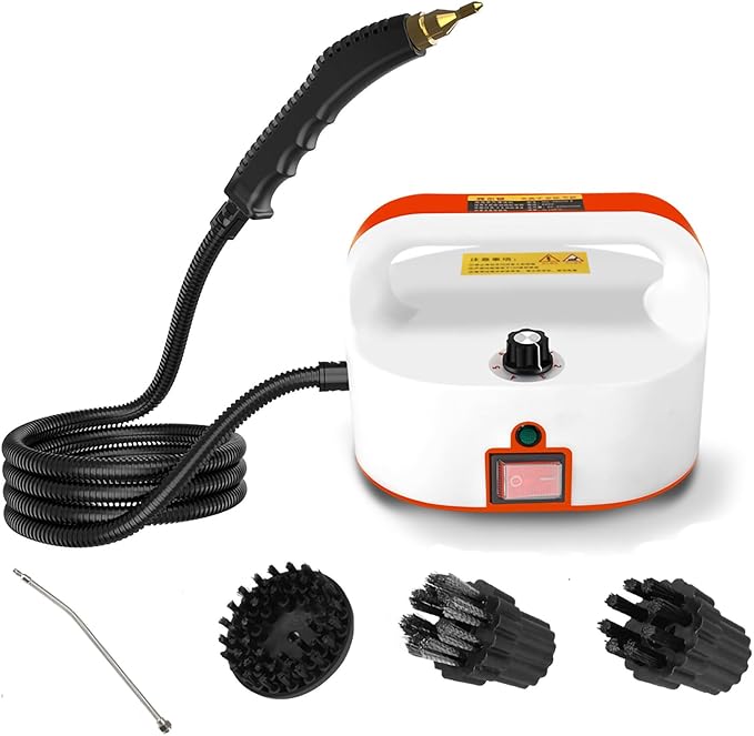 1600W Handheld Steam Cleaner Machine with 3 Brush Accessory Set Cleaning Portable High Pressure Car Steamer Mini Power Cleaning Steamer for Kitchen Furniture Bathroom Floor Car (Color : Orange)