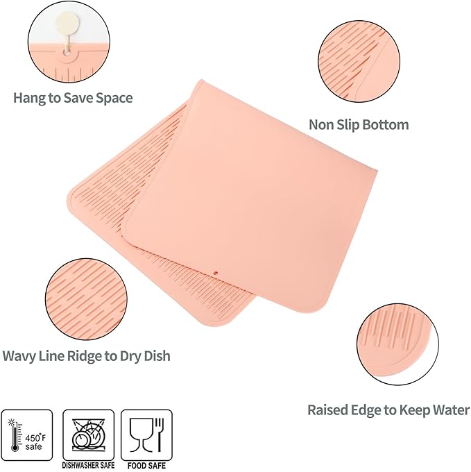 MicoYang Silicone Dish Drying Mat for Multiple UsageEasy cleanEco-friendlyHeat-resistant Silicone Mat for Kitchen Counter or SinkRefrigerator or Drawer Liner Pink 5XL 36inches x 18inches