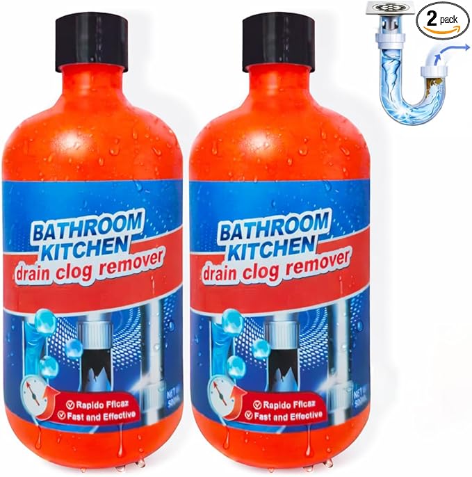 Drain Clog Remover Liquid Plumber Drain Cleaner Sink Cleaner Garbage Disposal and Deodorizer Pipe Cleaners for Shower or Sink Drains Professional Toilet Unclogs and Removes Hair Blockage (2 pcs)