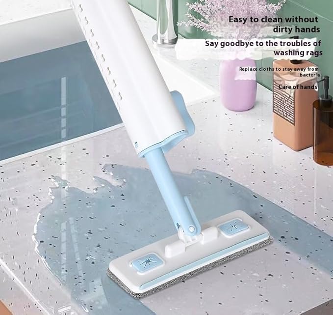 Hands-Free Mini Mop for Home CleaningWet/Dry Use Effortless Cleaning  for Kitchen/Living Room/Sofa/Bathroom/Vehicle Windows/Glass/Tight Corners  5 Microfiber Pads + 1 Squeeze Handle (Blue)