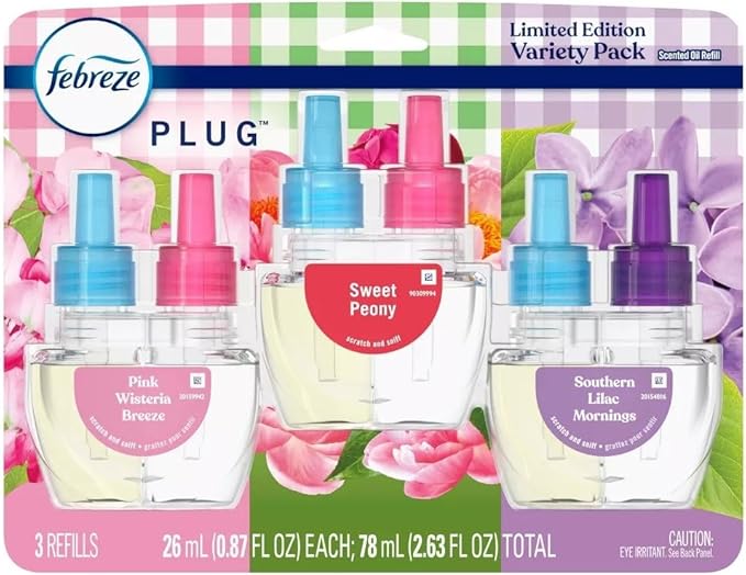 Generic Febreze Plug with Fade Defy Technology Air Freshener - New Limited Edition - (3) of 0.87 fl oz Refills (Floral Variety Pack) Clear