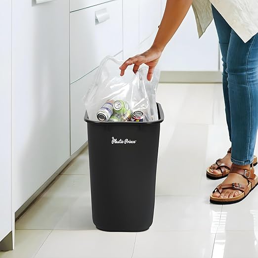 28 Quart Trash Can Black Plastic Rectangular 7 Gallon Wastebasket for Kitchen Bathroom Office 28 qt Garbage Can Fits Under Desk Cabinet Sink Pack of 8