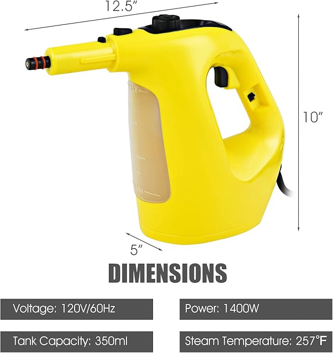 COSTWAY Handheld MultiPurpose Steam Cleaner with 17 Pieces 350ml Large Capacity Steam Mop Continuous Fill water Portable Chemical-Free Steamer for Home Use Floors Windows 1400W Yellow