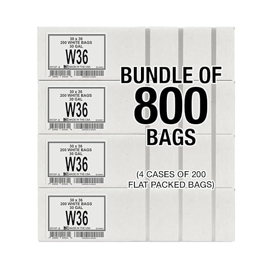 Aluf Plastics 20-30 Gallon 0.7 MIL White Trash Bags - 30 x 36 - Pack of 800 - For Bathroom Kitchen Household &amp Office