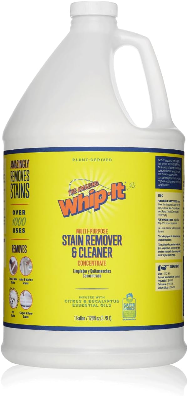 Whip It Cleaner Concentrate Multi Purpose Stain Remover Plant Based Enzyme Cleaner Cleaning Food Grease Coffee Wine Baby Stains Over 500 uses Made in the USA 1 Gallon128-ounce
