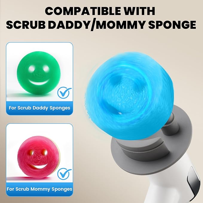 Electric Spin Scrubber for Scrub Daddy/Mommy Goldusk 2-Speed Power Cleaning Brush with Digital Display 4 Replacement Brush Heads Smiley Sponge Wand Handle Dish Wand for Sink/Griddle/Stove/Tub/Tile
