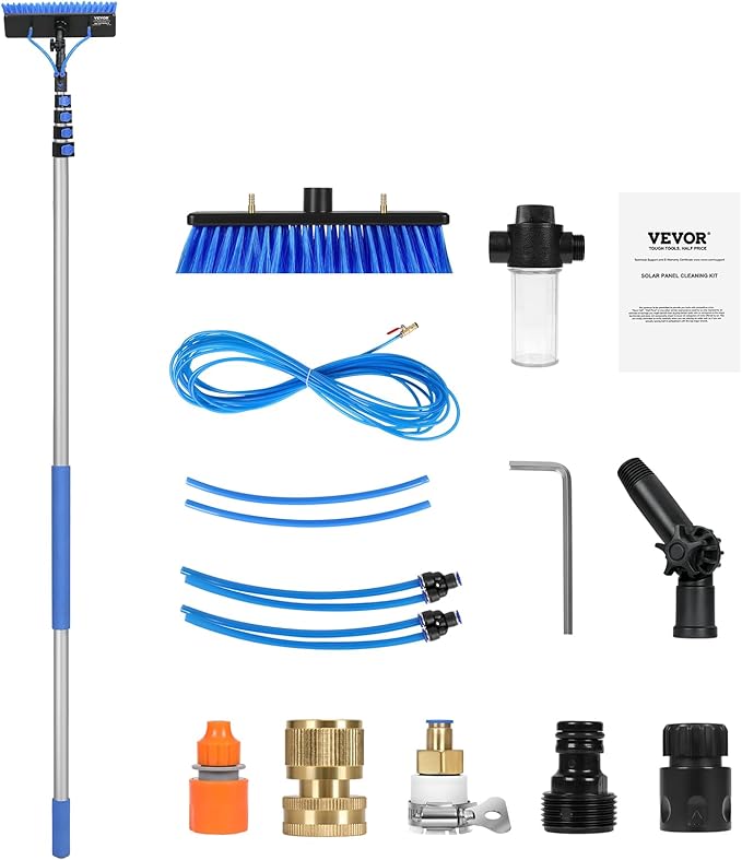 VEVOR Water Fed Pole Kit 30FT Solar Panel Cleaning Pole with Extendable Handle 180° Rotatable Brush Head &amp 65.6FT Hose Household &amp Outdoor Window Cleaner Tool for Caravan Solar Panel Deck
