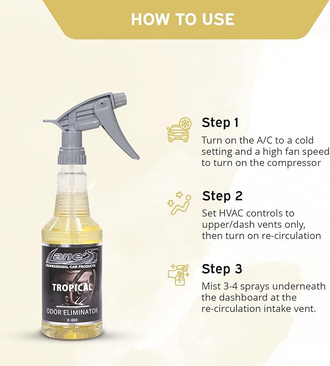 Lane's Premium Car Air Fresheners - Tropical Odor Eliminator Scent - 32oz Eliminate Bad Odors of Pet &amp Food From Car Interior Leather Carpet Upholstery Great For Cars Trucks SUVs RVs &amp Mo
