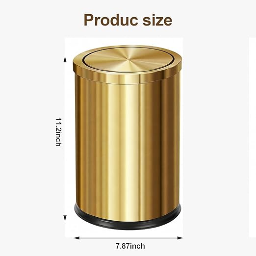 Stainless Steel Gold Trash can with Flipping Lid 2.4gallon Fingerprint-Proof Garbage cans Wastebasket Bin for Kitchen bothroom Living Room (Gold)